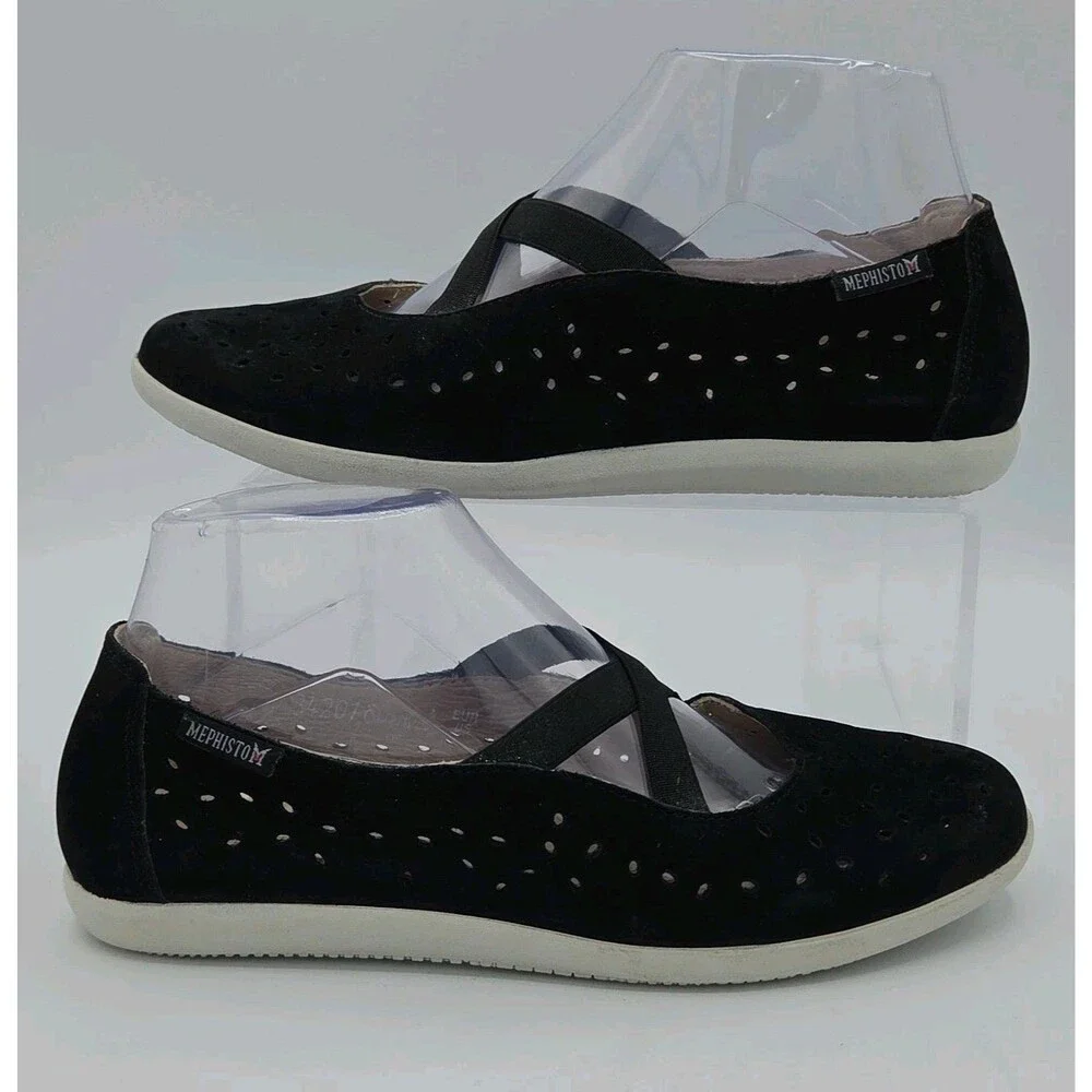 Mephisto Karla Perforated Ballet Flats Women Size 6.5 Black Suede Comfort Shoes